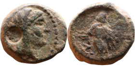Marathos, Phoenicia. (2 century BC) Bronze coin. Obv: Veiled and draped bust of Berenike II right Rev: Marathos, standing left, leaning on column, hol...