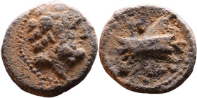 Phoenicia Arados (II Century BC) Bronze coin. Obverse: Diademed head of Poseidon right Reverse: Stern or ram of galley, unclear date below.

15mm 3,...