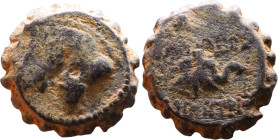 Demetrios I Soter (Seleukid King: 162-150 BC). AE bronze. Obv.: head of horse left. Rev.: head of elephant right.

14mm 3,92g