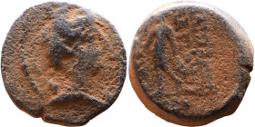 Greek bronze coin. (IV-I century BC)

14mm 3,00g

Artificial sand patina