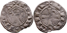 Principality of Antioch. Bohemond III (1163-1201) Denier. Antioch. Obverse: BOAИVHDVS, helmeted and mailed head left; crescent before, star behind Rev...