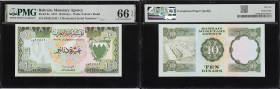 BAHRAIN. Bahrain Monetary Agency. 10 Dinars, 1973. P-9a. PMG Gem Uncirculated 66 EPQ.