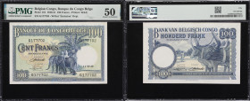 BELGIAN CONGO. Banque du Congo Belge. 100 Francs, 14.9.1949. P-17d. PMG About Uncirculated 50.