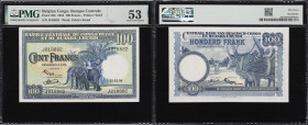 BELGIAN CONGO. Banque Centrale du Congo Belge et du Ruanda-Urundi. 100 Francs, 15.12.1954. P-25b. PMG About Uncirculated 53.