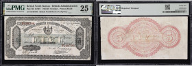 BRITISH NORTH BORNEO. British North Borneo Company. 5 Dollars, 1.12.1922. P-4b. KNB7. PMG Very Fine 25 Net. Repaired, Trimmed.