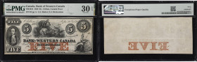 CANADA--CHARTERED BANKS. Bank of Western Canada. 5 Dollars, 20.9.1859. CH #795-10-16. PMG Very Fine 30 EPQ.