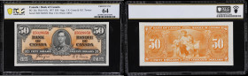 CANADA--BANK OF CANADA. Bank of Canada. 50 Dollars, 2.1.1937. BC-26c. PCGS Banknote Choice Uncirculated 64.