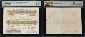 CEYLON. Government of Ceylon. 5 Rupees, 1.4.1914. P-11b. PMG Very Fine 20.