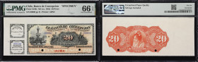 CHILE. Banco de Concepcion. 20 Pesos, ND (ca. 1883). P-S180s. Specimen. PMG Gem Uncirculated 66 EPQ.