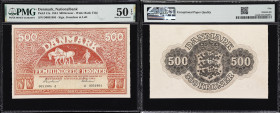 DENMARK. Danmarks Nationalbank. 500 Kroner, 1944. P-41a. PMG About Uncirculated 50 EPQ.