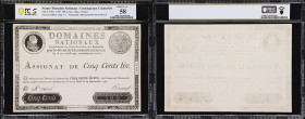 FRANCE. Domaines Nationaux. 500 Livres, 29.9.1790. P-A40. Contemporary Counterfeit. PCGS Banknote Choice About Uncirculated 58.
