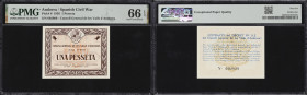 ANDORRA. Consell General de les Valls d'Andorra. 1 Pesseta, 19.12.1936. P-6. PMG Gem Uncirculated 66 EPQ.