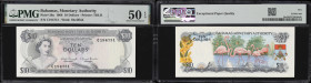 BAHAMAS. Bahamas Monetary Authority. 10 Dollars, 1968. P-30a. PMG About Uncirculated 50 EPQ.