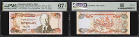 BAHAMAS. Lot of (2). Central Bank of the Bahamas. 5 & 10 Dollars, 1974 (ND 1992-95). P-52 & 53. PMG Choice Uncirculated 64 & Superb Gem Uncirculated 6...