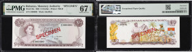 BAHAMAS. Lot of (4). Bahamas Monetary Authority & Central Bank of the Bahamas. 1/2, 1, & 3 Dollars, 1968-74. P-26s, 26a, 28a, & 35b. PMG Gem Uncircula...