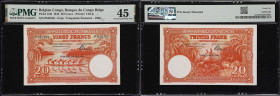 BELGIAN CONGO. Lot of (2). Banque du Congo Belge. 20 Francs, 1944-50. P-15D & 15H. PMG Choice Extremely Fine 45.