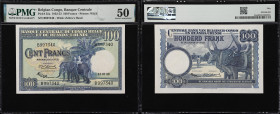 BELGIAN CONGO. Banque Centrale du Congo Belge et du Ruanda-Urundi. 100 Francs, 15.7.1952. P-25a. PMG About Uncirculated 50.