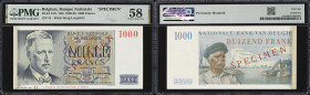 BELGIUM. Banque Nationale de Belgique. 1000 Francs, ND (1950-58). P-131s. Specimen. PMG Choice About Uncirculated 58.