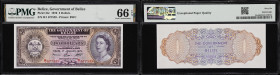 BELIZE. Government of Belize. 2 Dollars, 1.1.1976. P-34c. PMG Gem Uncirculated 66 EPQ.