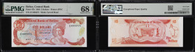 BELIZE. Central Bank of Belize. 5 Dollars, 1.1.1989. P-47b. PMG Superb Gem Uncirculated 68 EPQ.
