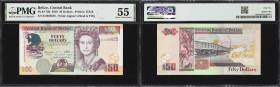 BELIZE. Lot of (3). Central Bank of Belize. 5, 10, & 50 Dollars, 2005-11. P-67e, 68b, & 70d. PMG About Uncirculated 55 to Superb Gem Uncirculated 67 E...