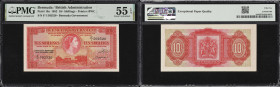 BERMUDA. Lot of (2). Bermuda Government. 10 Shillings & 1 Pound, 1952-57. P-19a & 20b. PMG About Uncirculated 53 EPQ to About Uncirculated 55 EPQ.