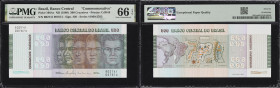 BRAZIL. Lot of (2). Banco Central do Brasil. 500 Cruzeiros, ND (1980). P-196Ac. Commemorative, Consecutive. PMG Gem Uncirculated 66 EPQ.