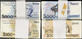 BRAZIL. Lot of (2) Packs. Banco Central do Brasil. 1,000 & 5,000 Cruzeiros, ND (1990-93). P-231a & 232c. Uncirculated.