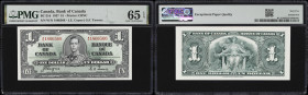 CANADA--BANK OF CANADA. Bank of Canada. 1 Dollar, 2.1.1937. BC-21d. PMG Gem Uncirculated 65 EPQ.