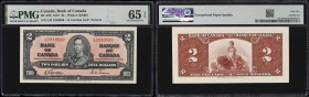 CANADA--BANK OF CANADA. Bank of Canada. 2 Dollars, 2.1.1937. BC-22b. PMG Gem Uncirculated 65 EPQ.