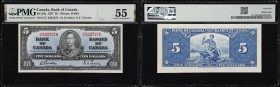 CANADA--BANK OF CANADA. Bank of Canada. 5 Dollars, 2.1.1937. BC-23b. PMG About Uncirculated 55.