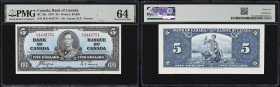CANADA--BANK OF CANADA. Bank of Canada. 5 Dollars, 2.1.1937. BC-23c. PMG Choice Uncirculated 64.