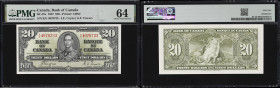 CANADA--BANK OF CANADA. Bank of Canada. 20 Dollars, 2.1.1937. BC-25c. PMG Choice Uncirculated 64.