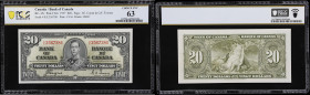 CANADA--BANK OF CANADA. Bank of Canada. 20 Dollars, 2.1.1937. BC-25c. PCGS Banknote Choice Uncirculated 63.