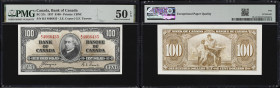 CANADA--BANK OF CANADA. Bank of Canada. 100 Dollars, 2.1.1937. BC-27c. PMG About Uncirculated 50 EPQ.