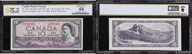 CANADA--BANK OF CANADA. Bank of Canada. 10 Dollars, 1954. BC-32a. Devil's Face. PCGS Banknote About Uncirculated 55.