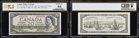 CANADA--BANK OF CANADA. Bank of Canada. 20 Dollars, 1954. BC-33b. Devil's Face. PCGS Banknote Choice Uncirculated 64.