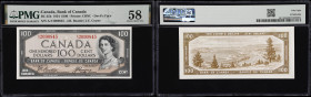 CANADA--BANK OF CANADA. Bank of Canada. 100 Dollars, 1954. BC-35b. Devil's Face. PMG Choice About Uncirculated 58.