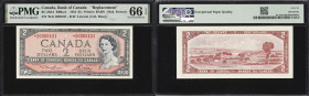 CANADA--BANK OF CANADA. Lot of (2). Bank of Canada. 2 Dollars, 1954. BC-38dA. Consecutive Replacements. PMG Gem Uncirculated 66 EPQ.