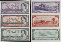 CANADA--BANK OF CANADA. Lot of (3). Bank of Canada. 1, 2, & 10 Dollars, 1954. BC-29a, BC-30a & BC-32b. Devil's Face. Very Fine to Extremely Fine.