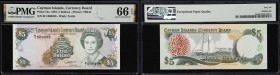 CAYMAN ISLANDS. Cayman Islands Currency Board. 5 Dollars, 1991. P-12a. PMG Gem Uncirculated 66 EPQ.