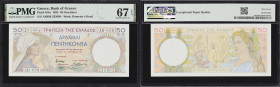 GREECE. Bank of Greece. 50 Drachmai, 1.9.1935. P-104a. PMG Superb Gem Uncirculated 67 EPQ.