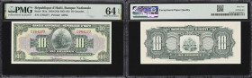 HAITI. Banque Nationale de la Republique d'Haiti. 10 Gourdes, 12.4.1919. P-181a. PMG Choice Uncirculated 64 EPQ.