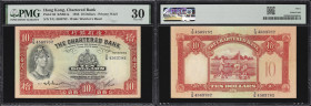 HONG KONG (SAR). Chartered Bank. 10 Dollars, 6.12.1956. P-63. KNB41a. Mixed Ladder. PMG Very Fine 30.