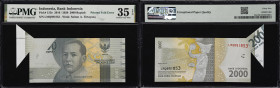 INDONESIA. Bank Indonesia. 2000 Rupiah, 2016. P-155e. Printed Fold Error. PMG Choice Very Fine 35 EPQ.