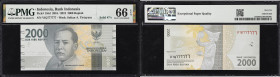 INDONESIA. Lot of (3). Bank Indonesia. 2000, 5000, & 10,000 Rupiah, 2019. P-155d, 156d, & 157d. Solid #7's. PMG Gem Uncirculated 66 EPQ.
