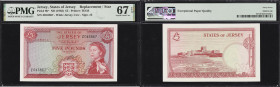 JERSEY. Lot of (2). Treasury of The States of Jersey. 5 Pounds, ND (1963). P-9b*. Replacement/Star. PMG Superb Gem Uncirculated 67 EPQ.