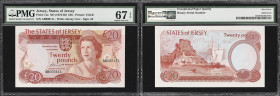 JERSEY. Treasury of The States of Jersey. 20 Pounds, ND (1976-88). P-14a. Binary Serial Number. PMG Superb Gem Uncirculated 67 EPQ.