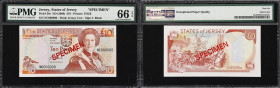 JERSEY. Lot of (3). Treasury of The States of Jersey. 1, 10, & 20 Pounds, ND (2000-10). P-28s, 29s, & 32as. Specimens. PMG Choice Uncirculated 64 to S...