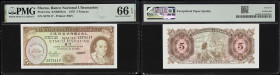 MACAU (SAR). Banco Nacional Ultramarino. 5 Patacas, 18.11.1976. P-54a. KNB49b. PMG Gem Uncirculated 66 EPQ.